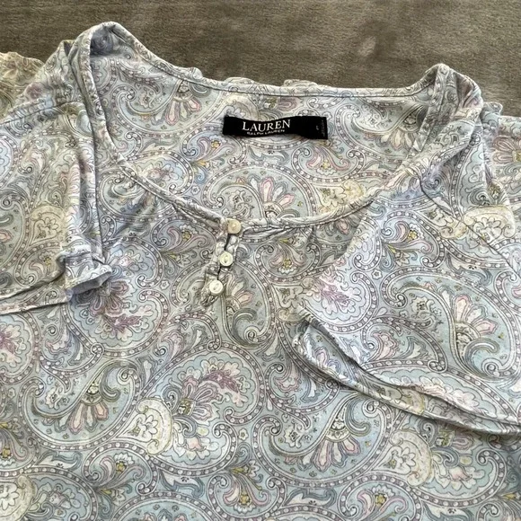 Lauren Ralph Lauren Nightgown Women L Blue Paisley Henley Ruffle Sleepwear - Picture 1 of 9